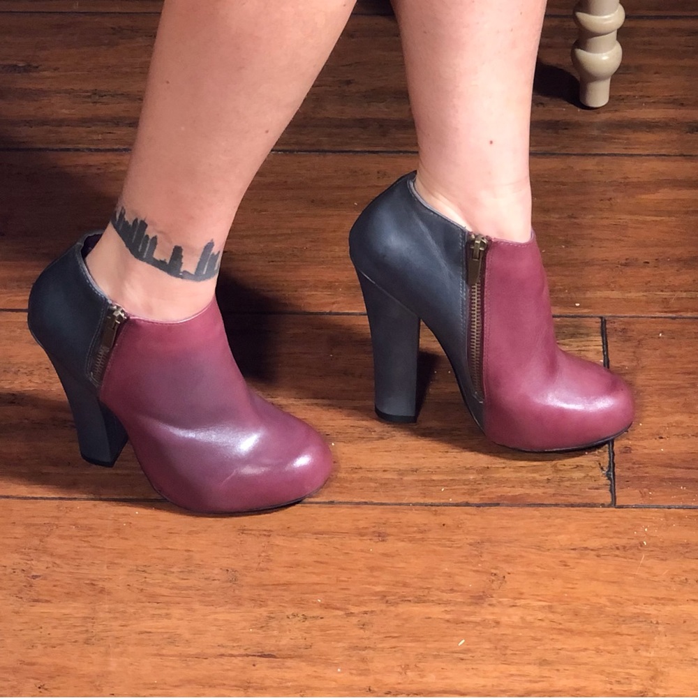 Blue and burgundy ankle boots